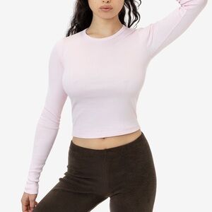 Los Angeles Apparel Baby Rib Long Sleeve Top Light Pink Size Small